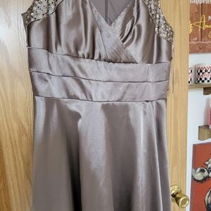 Robbie Bee Brown Mini Dress with Beaded Shoulders